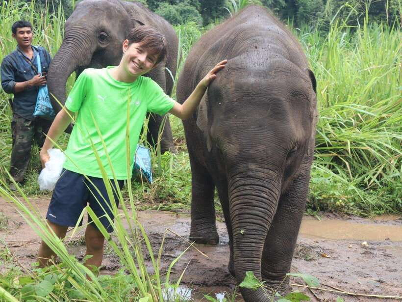 Chiang Mai: Elephant Sanctuary, Waterfall & Bamboo Rafting - Bathing with elephants in the river