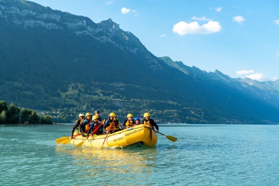 From Interlaken: Family Rafting - Lake Brienz provides the memorable finish