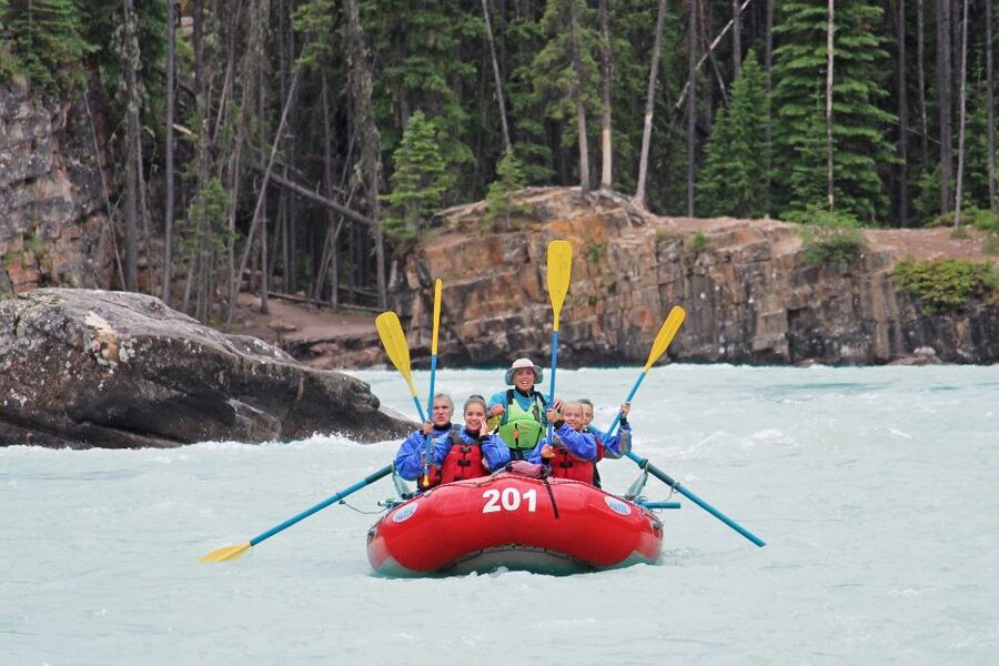 Jasper: Canyon Run Family Whitewater Rafting - The calmer river and the mountain views
