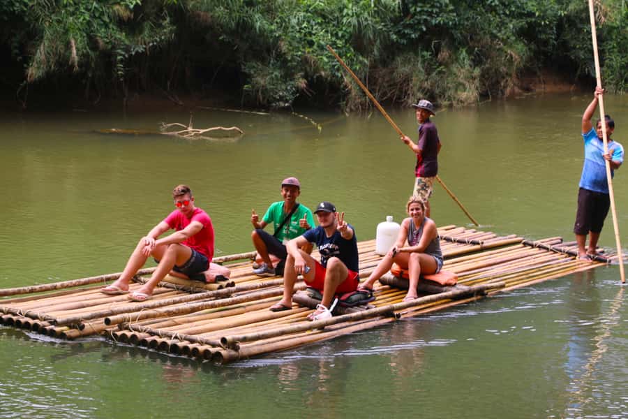 Khao Lak: Khao Sok Bamboo Rafting and Elephant Bathing Trip - Bamboo coffee beside the limestone cave