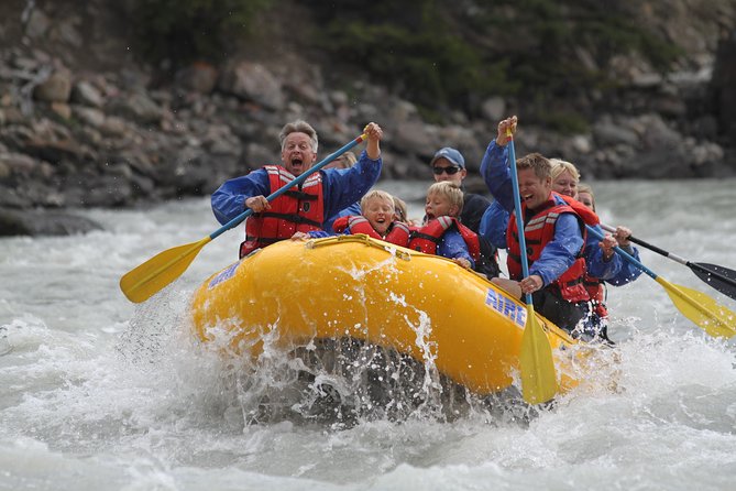 Rafting on Athabasca River Mile 5 in Jasper - Getting suited up for cold water