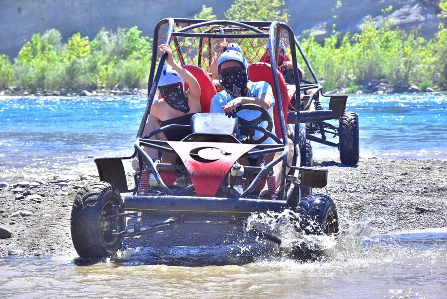 Side/Antalya: Jeep, Buggy, Rafting & Zipline Tour with lunch - From hotel pickup to the rafting base